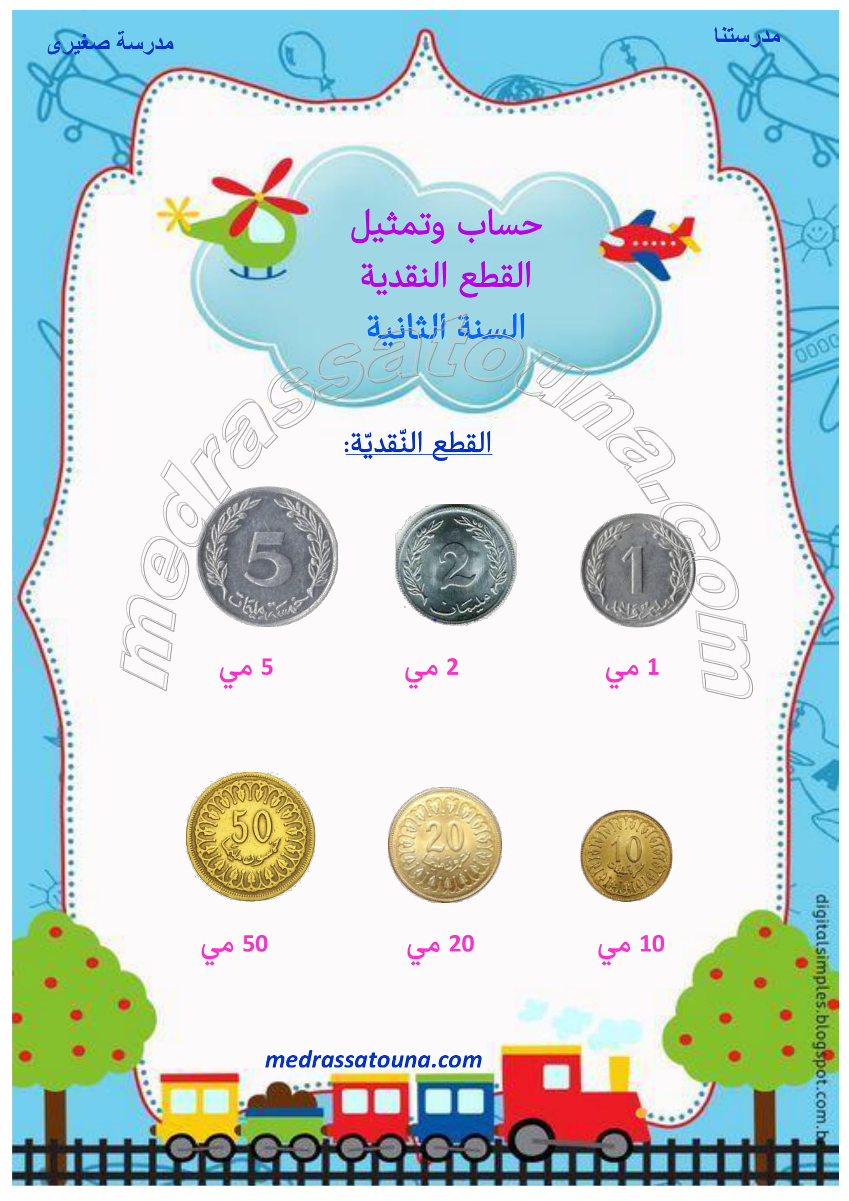 حساب وتمثيل القطع النقدية السنة الثانية - مدرستنا