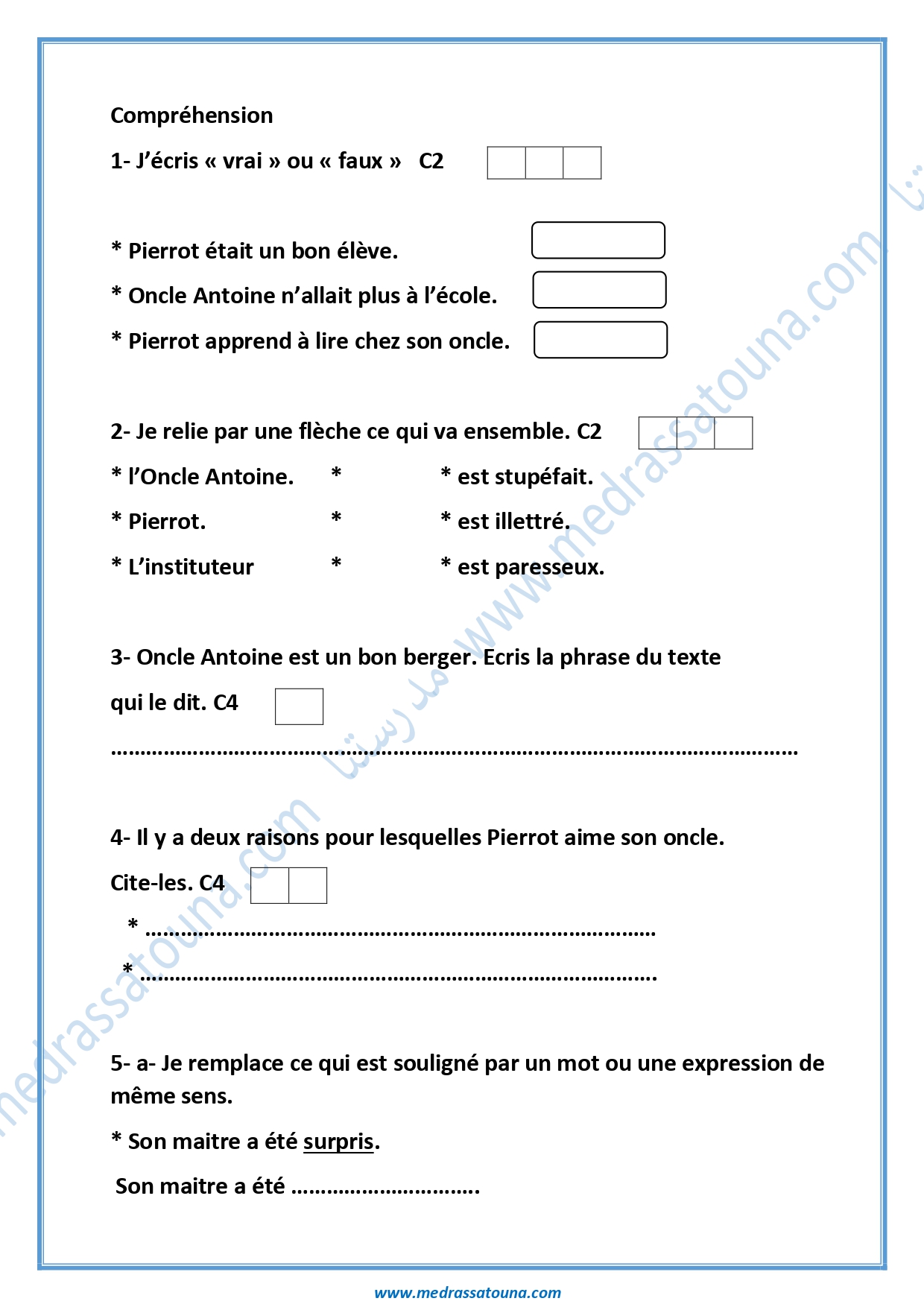 Examen Lecture compr hension 6 me Ann e 1er Trimestre 